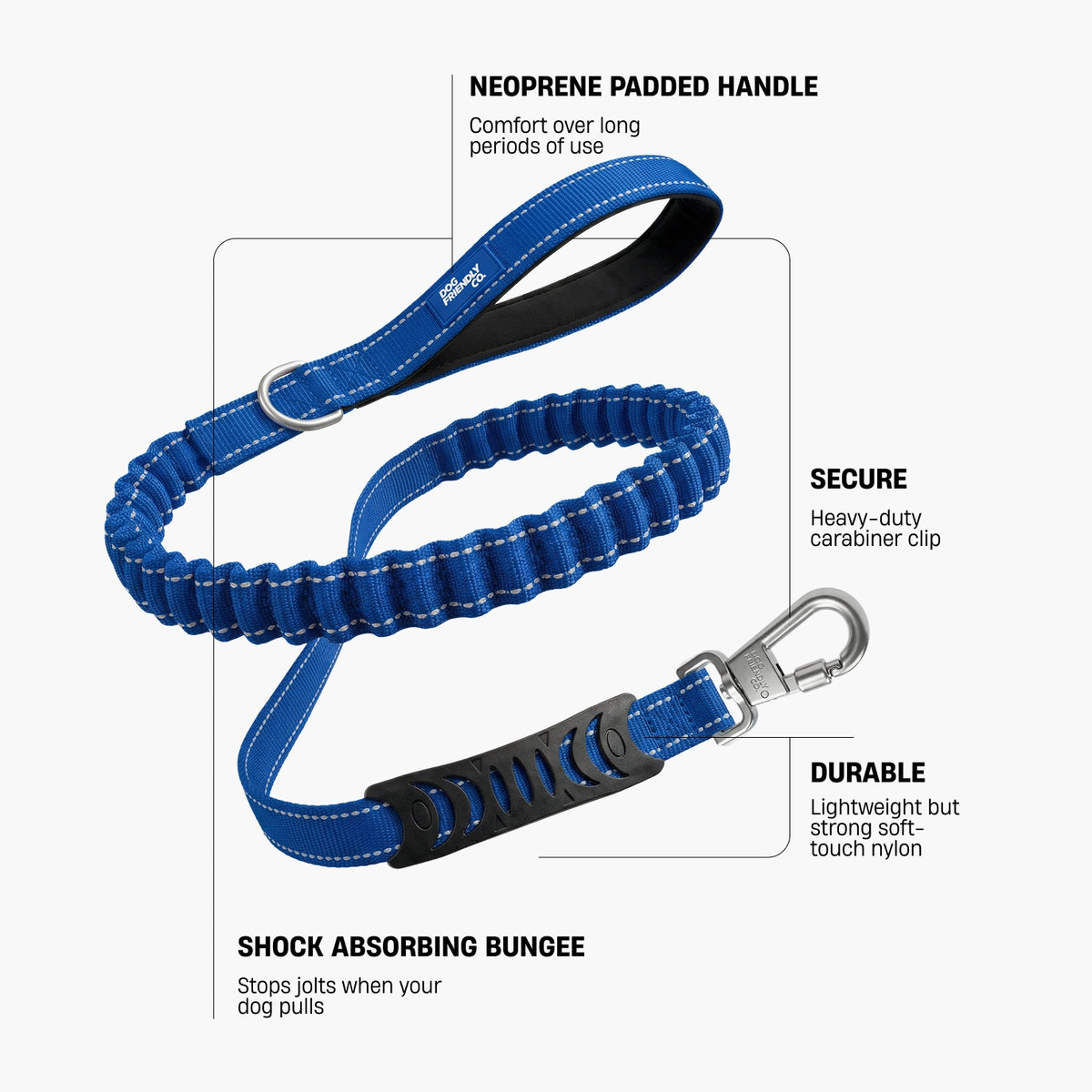 Bungee Dog Leash - Classic Blue