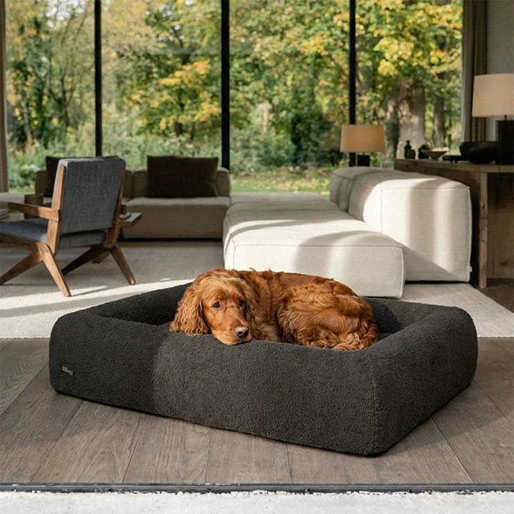 Premium Orthopedic Memory Foam Dog Bed - Brown Bouclé