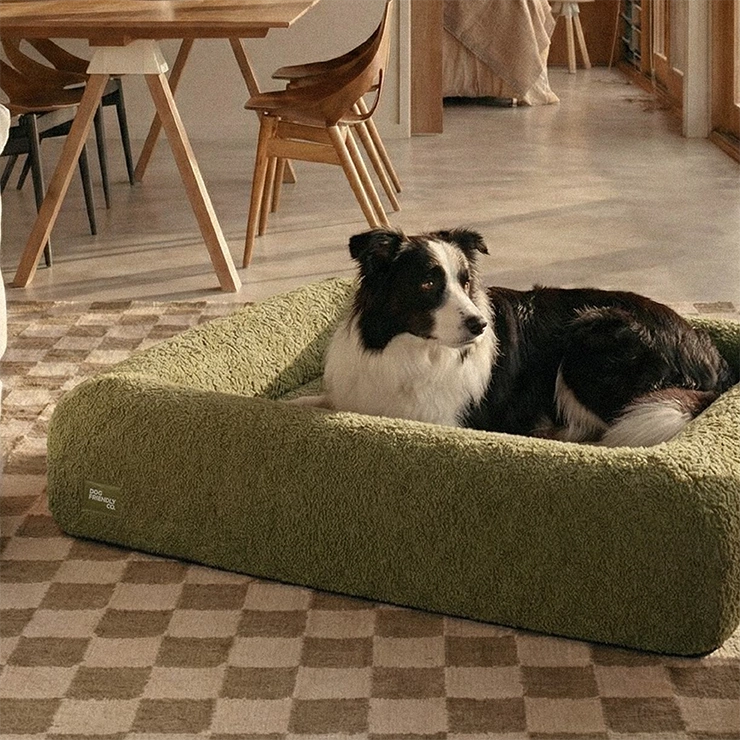 Premium Orthopedic Memory Foam Dog Bed - Green Bouclé (Medium)
