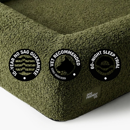 Premium Orthopedic Memory Foam Dog Bed - Green Bouclé