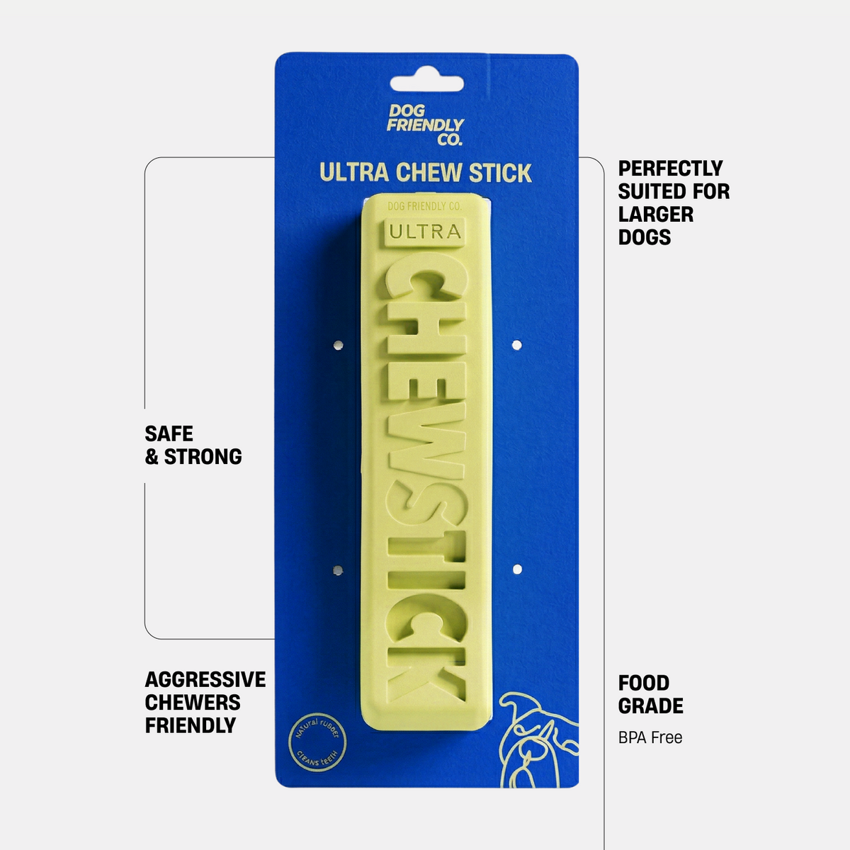Ultra Chew Stick made from food-grade, BPA-free natural rubber